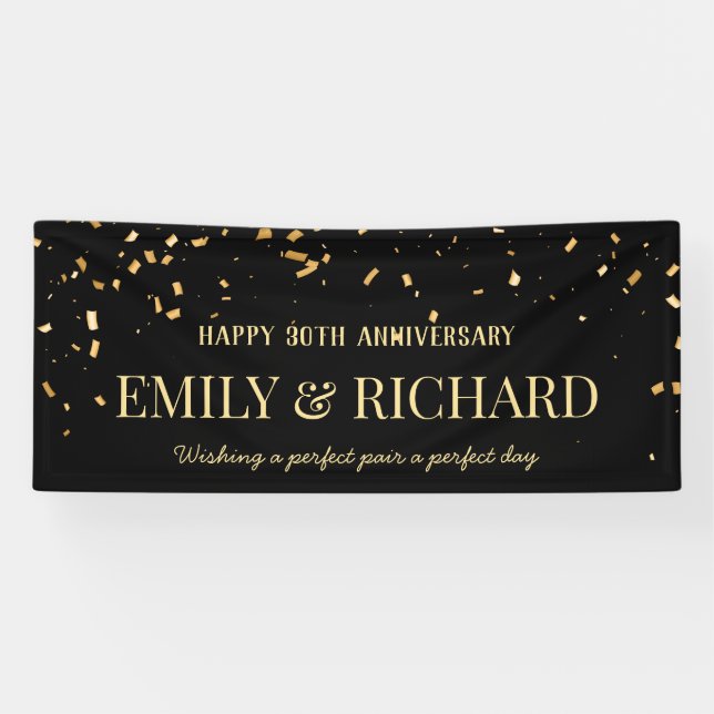 JEDES JAHR Black Gold Wedding Jubiläum Banner (Horizontal)