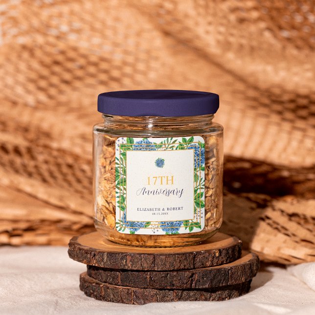 Jedes Jahr blauer Hydrangea Hochzeitstag Quadratischer Aufkleber (Von Creator hochgeladen)