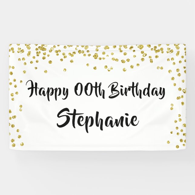Jedes Jahr Geburtstag Gold Confetti Pinselschrift Banner (Horizontal)
