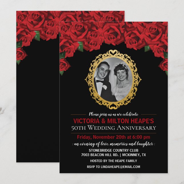 JEDES JAHR - Rose zum Hochzeitstag Einladung (Vorne/Hinten)