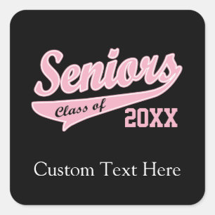 Jedes Jahr, Senior Class Pink/Black Abschluss Quadratischer Aufkleber