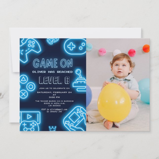 Jedes Jahr Videospiel Foto Geburtstag Einladung (Vorderseite)