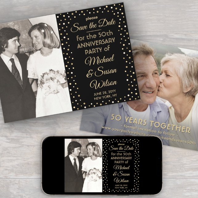 JEDES Jubiläum 2 Foto Elegantes Schwarz und Gold Save The Date (Von Creator hochgeladen)