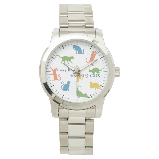Jedes Leben verdient 9 Katzen Funny Cat Spaß Armbanduhr (Vorderseite)