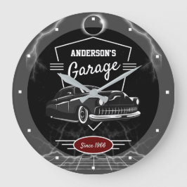 Jedes Name Garage Wappen Vintag Blei Schlitten Aut Große Wanduhr