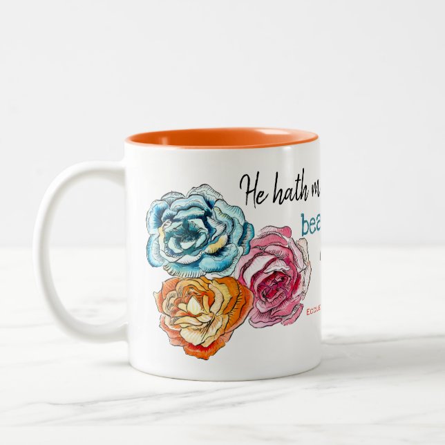 "Jedes Sacheschöne" Blumentrio Zweifarbige Tasse (Links)