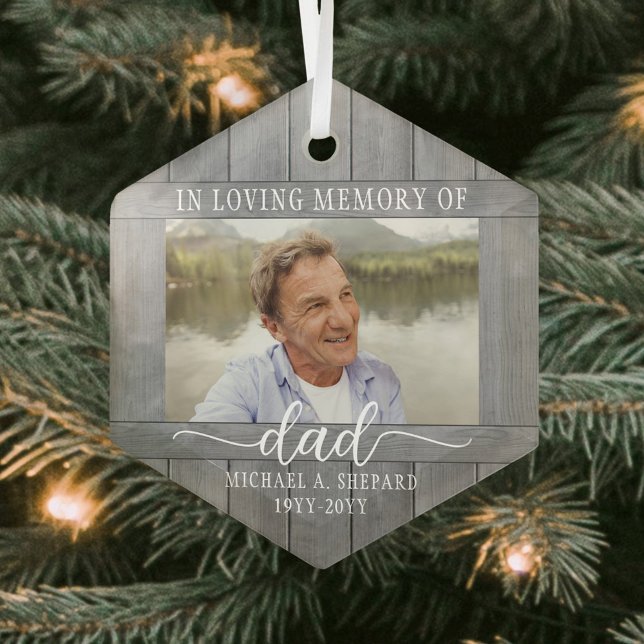 Jedes Text 1 Foto Memorial Grau Imitate Wood Hexag Ornament Aus Glas (Von Creator hochgeladen)