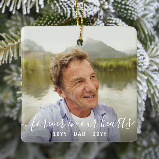 Jedes Text-Memorial 2 Foto Einfaches Weißes Skript Keramikornament (Von Creator hochgeladen)