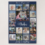 Jedes Zitat Familie Foto Collage Navy Blue Monogra<br><div class="desc">Feiern Sie mit einem einzigartigen und unterhaltsamen Collage-Puzzle die Familienfreuden. Wenn Sie einen Hintergrund oder Text in anderen Farben als Blau, Weiß und Grau bevorzugen, lesen Sie die folgenden Anweisungen. (IMAGE PLACEMENT TIP: Eine einfache Möglichkeit, ein Foto genau so zu zentrieren, wie Sie es gewollt haben, ist es, es einzuschneiden,...</div>