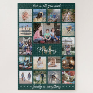 Jedes Zitat Familien-Foto-Collage Grün Gold Monogr