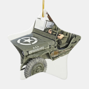 Jeep mit 2 Cartoonsoldaten Keramikornament