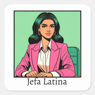 Jefa Latina Pop Art Business Frau Quadratischer Aufkleber