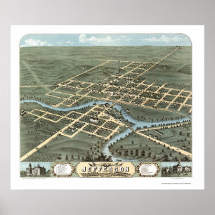 Jefferson, panoramische Karte WI - 1870 Poster