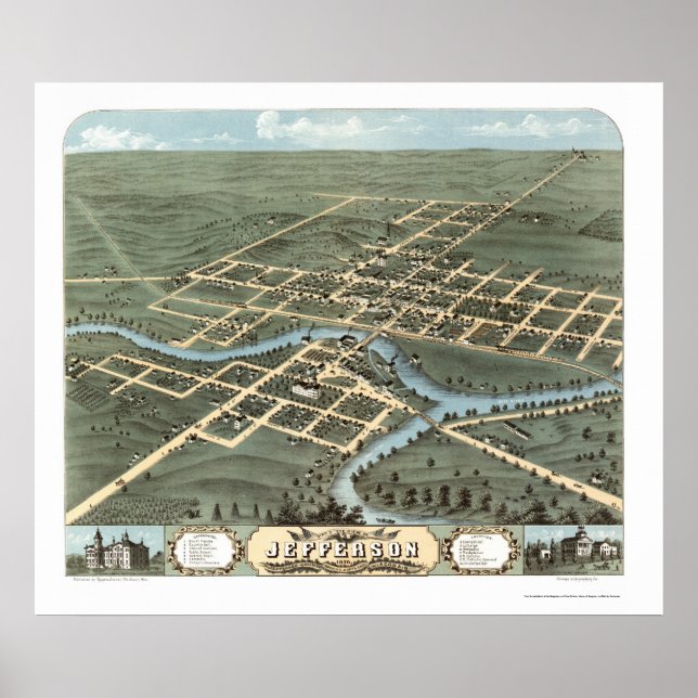 Jefferson, WI Panoramic Map - 1870 Poster (Vorne)