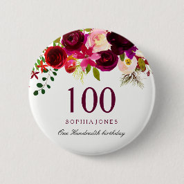Jegliche 100. Geburtstagsparty des Burgund Floral  Button