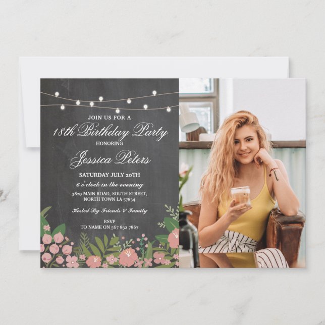Jegliche 18. Geburtstagsparty-Blume Einladung (Vorderseite)