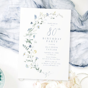 Jegliche Age Dusty Blue Wildblume Boho 80. Geburts Einladung