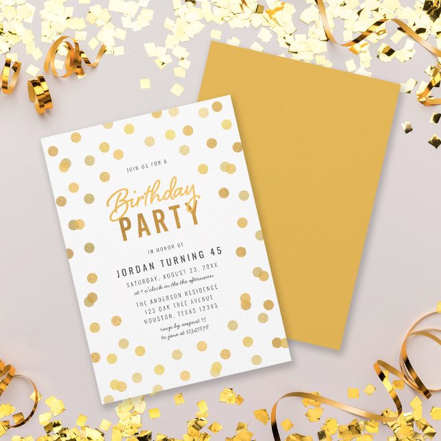 Jegliche Alters White & Imitate Gold Confetti Gebu Einladung (Von Creator hochgeladen)