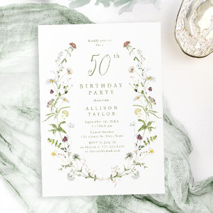 Jegliche Altersstufe Rustikale Wildblume Boho 50. Einladung