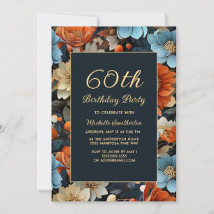 Jegliche Blue Orange Blume 60. Geburtstag Einladung