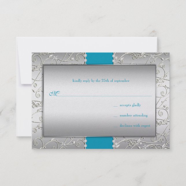 Jegliche Farbe Silber Swirt Hochzeit RSVP Karte (Vorderseite)