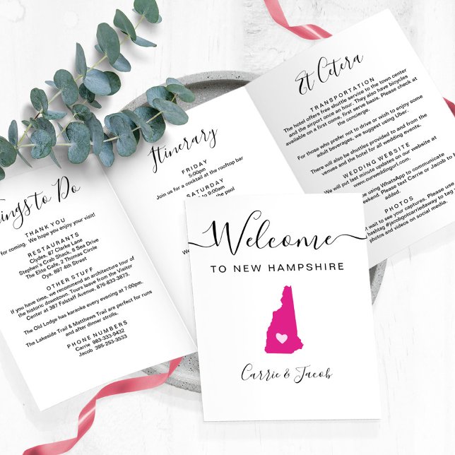 Jegliche farbige neue Hampshire-Hochzeit Begrüßung Dreifach-gefaltete Programmkarte (New Hampshire Wedding Welcome Letter & Itinerary)