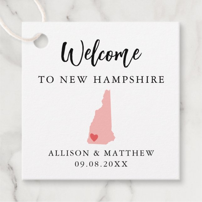 Jegliche farbige neue Hampshire Wedding Welcome Ba Geschenkanhänger (Vorderseite)