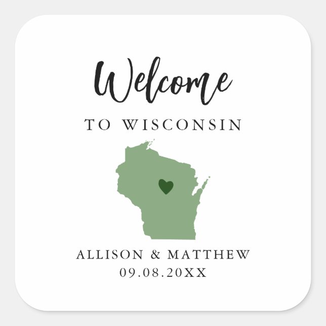 Jegliche farbige Wisconsin-Staat-Begrüßungstasche Quadratischer Aufkleber (Vorderseite)