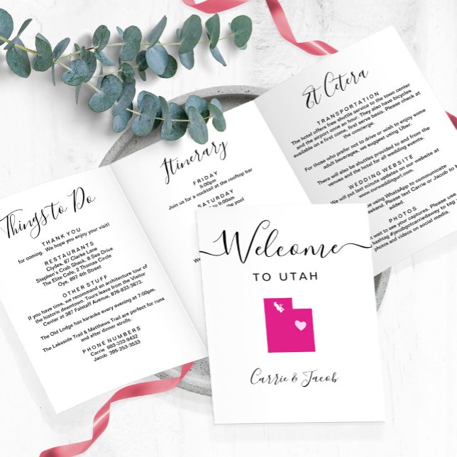Jegliche Farbutah-Hochzeit Begrüßungsreise und -sc Dreifach-gefaltete Programmkarte (Utah Wedding Welcome Letter and Itinerary
)