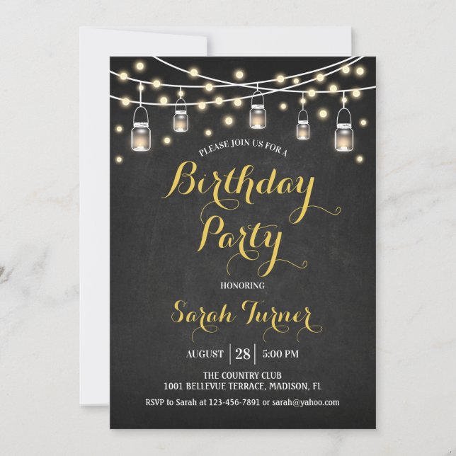 Jegliche Geburtstagsparty - Chalkboard Gold Einladung (Vorderseite)