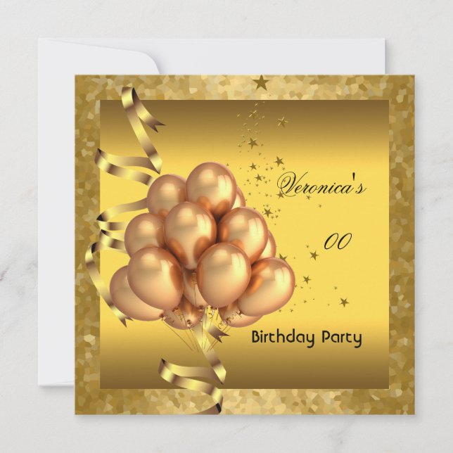 Jegliche Geburtstagsparty Elegante Gold Ballons Einladung (Vorderseite)