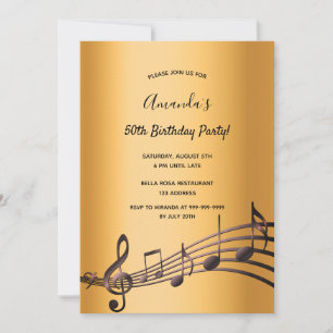 Jegliche Geburtstagsparty Gold schwarze Musiknoten Einladung