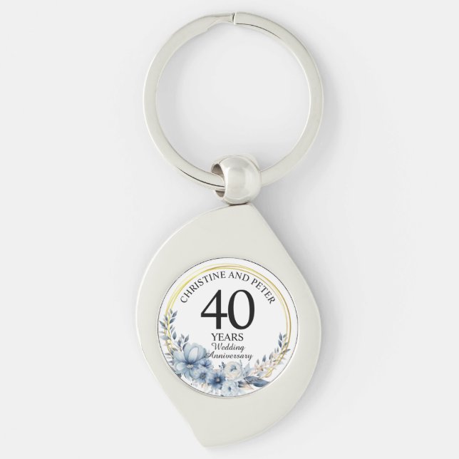 Jegliche Hochzeit (40) Eleganter blauer Flora Jahr Schlüsselanhänger (Vorderseite)