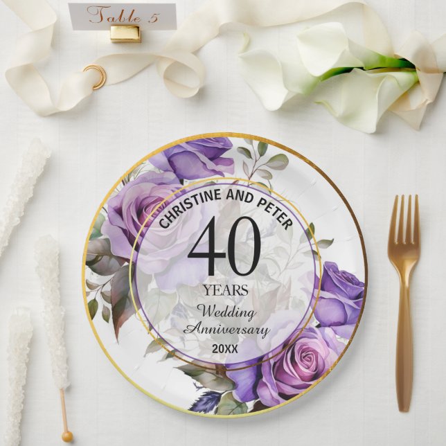 Jegliche Hochzeit (40) Gold Frame Rose Jahrestag Pappteller (Hochzeit)