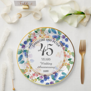 Jegliche Hochzeit (45 Jahre) Gold Frame Berries Pappteller
