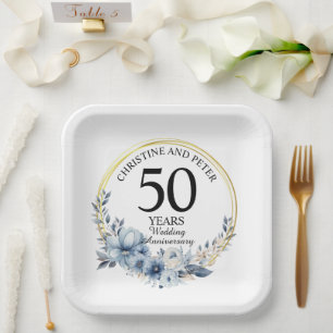 Jegliche Hochzeit (50) Eleganter blauer Flora Jahr Pappteller