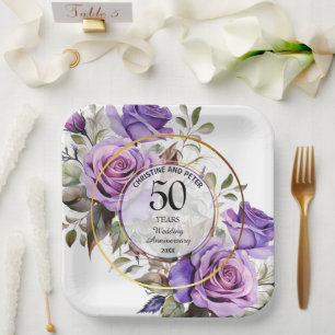 Jegliche Hochzeit (50) Gold Frame Rose Jahrestag Pappteller