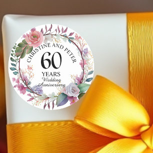 Jegliche Hochzeit (60) Eleganter Blumenjubiläum Runder Aufkleber