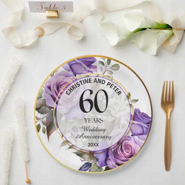 Jegliche Hochzeit (60) Gold Frame Rose Jahrestag Pappteller (Hochzeit)