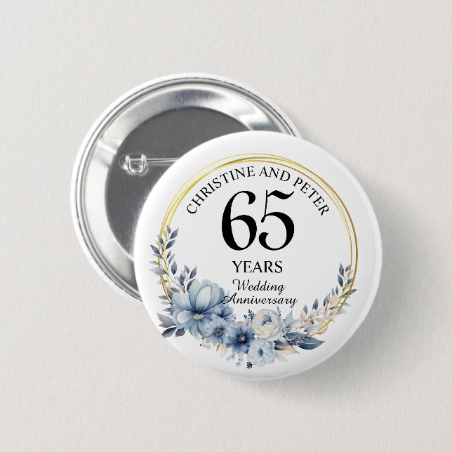 Jegliche Hochzeit (65) Eleganter blauer Flora Jahr Button (Vorne & Hinten)