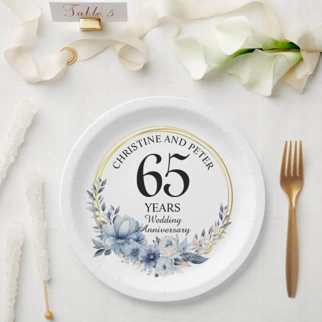 Jegliche Hochzeit (65) Eleganter blauer Flora Jahr Pappteller (Hochzeit)