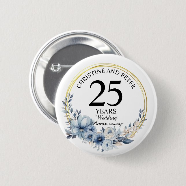 Jegliche Hochzeit eines eleganten blauen Blumenjub Button (Vorne & Hinten)