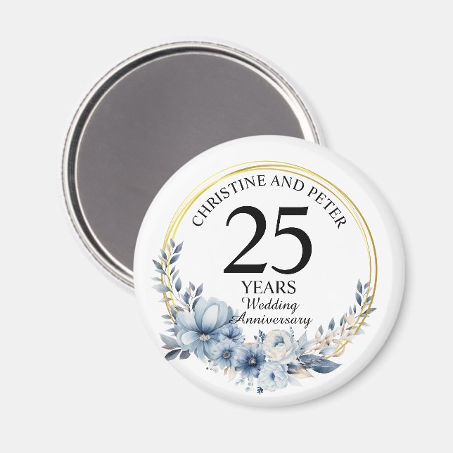 Jegliche Hochzeit eines eleganten blauen Blumenjub Magnet (Vorderseite/Rückseite)