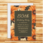 Jegliche orange Blume braun 50. Geburtstag Einladung<br><div class="desc">50. Geburtstagsfeier mit orangefarbenen und cremefarbenen Blume auf braunem Hintergrund. Diese Einladungen können für jeden beliebigen Alter angepasst werden. Kontaktieren Sie mich,  um Hilfe bei Ihren Anpassungen zu erhalten oder um zusätzliche Matching oder Koordination von Zazzle Produkten für Ihre Feier zu beantragen.</div>