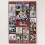 Jegliche Quote Familie Foto Collage Burgundy Monog<br><div class="desc">Feiern Sie mit einem einzigartigen und unterhaltsamen Collage-Puzzle die Familienfreuden. Wenn Sie einen Hintergrund oder Text in anderen Farben als Bordeaux, Gold und Weiß bevorzugen, lesen Sie die folgenden Anweisungen. (IMAGE PLACEMENT TIP: Eine einfache Möglichkeit, ein Foto genau so zu zentrieren, wie Sie es gewollt haben, ist es, es einzuschneiden,...</div>