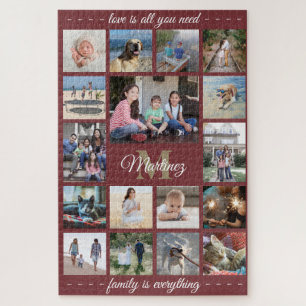 Jegliche Quote Familie Foto Collage Burgundy Monog