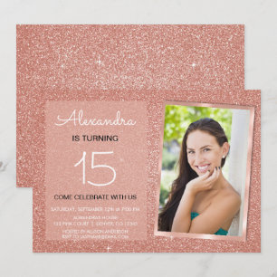 Jegliche sparkle Rose Gold Blush Pink Foto Einladung