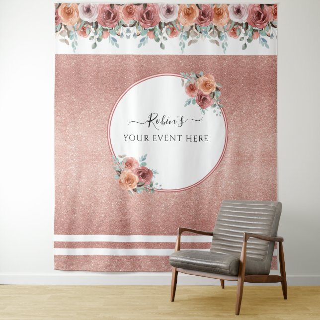 Jegliche Veranstaltung, Rose Gold, Peach Floral Fo Wandteppich (Beispiel)