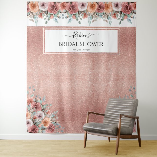 Jegliche Veranstaltung, Rose Gold, Peach Floral Fo Wandteppich (Beispiel)