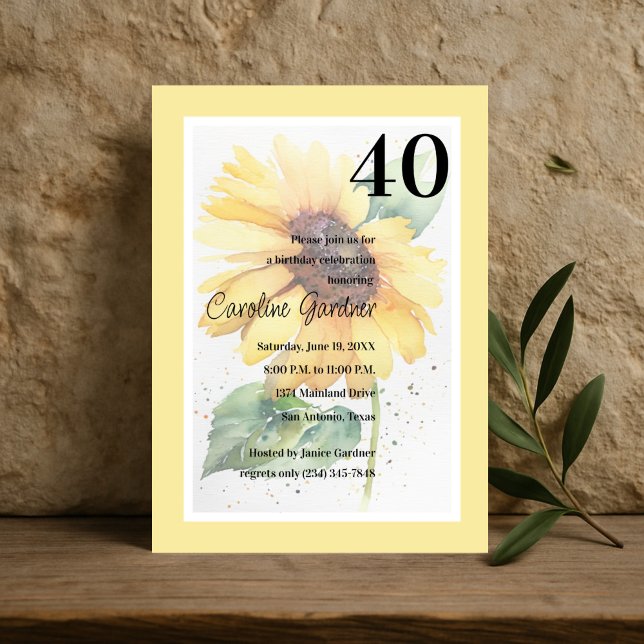 Jegliche Zahl Geburtstag Gelbe Sonnenblume Einladung (Von Creator hochgeladen)